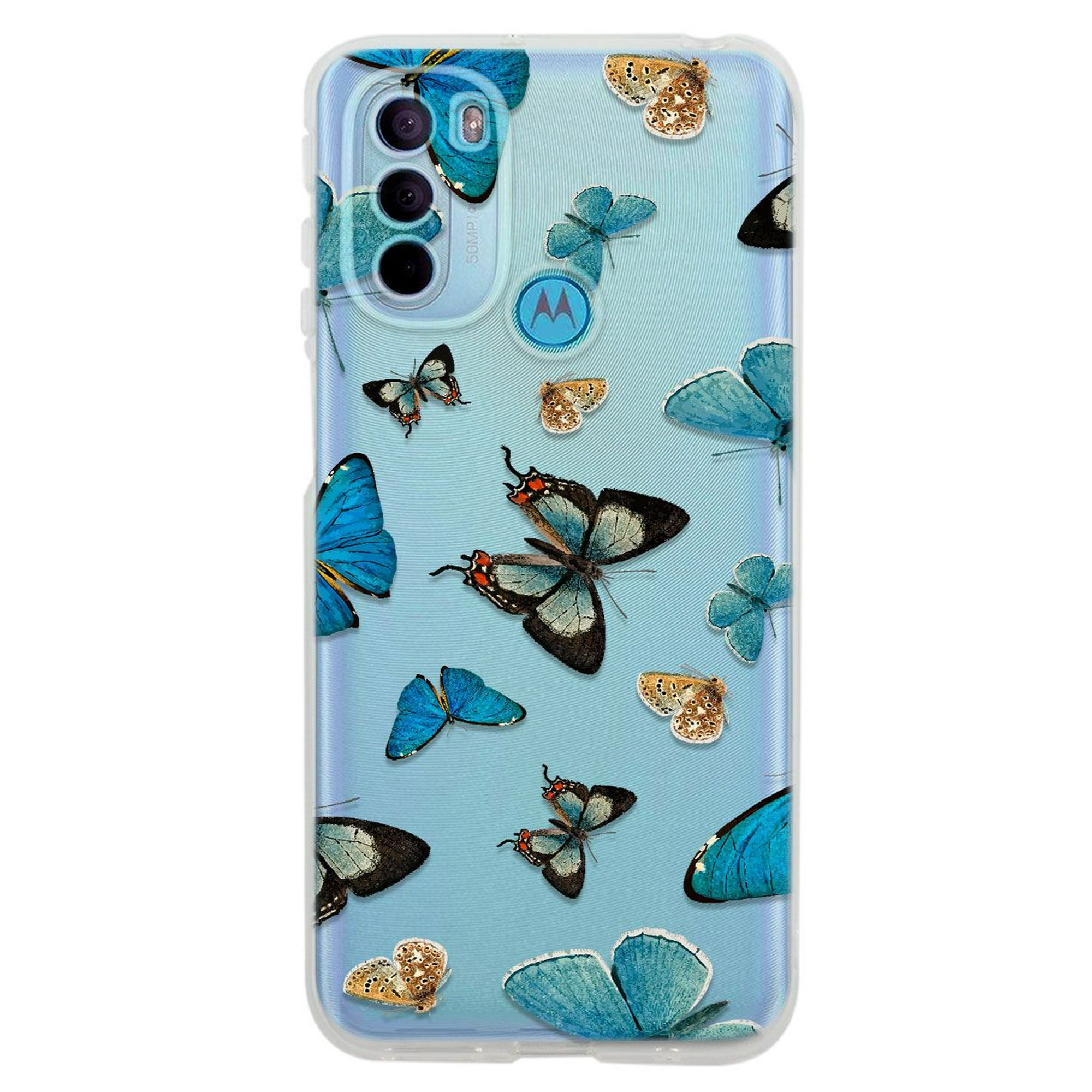 Funda para moto g31 mariposas azules uso rudo, instacase protector para moto g31 antigolpes, case mariposas azules