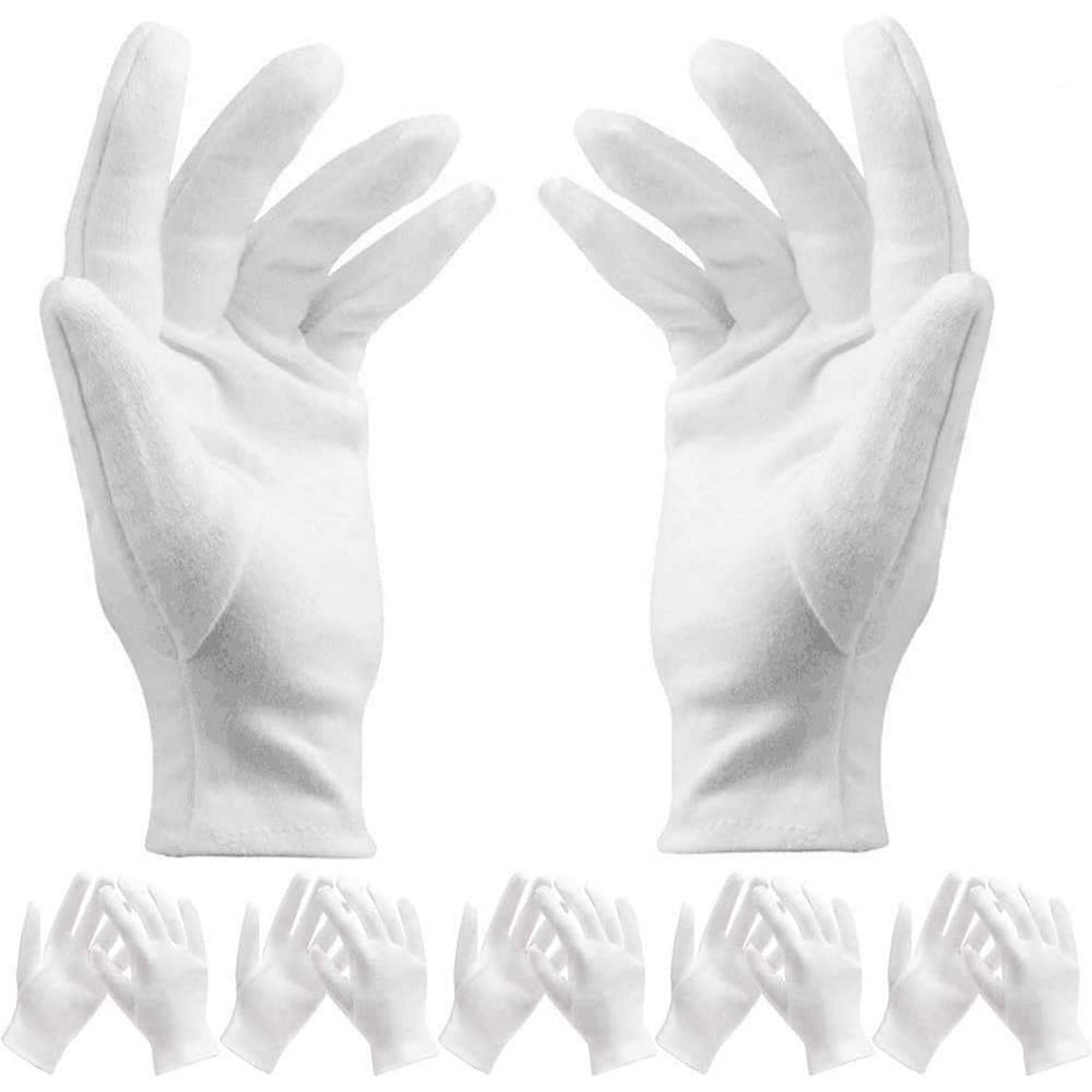 12 pares de guantes de algodón blanco para manos secas, guantes de trabajo  suaves y elásticos, para monedas, joyas, plata, guantes de inspección