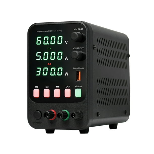 Fuente de alimentación de CC variable, 0-60V 0-5A Fuente de alimentación de  banco regulada de CC con pantalla LED de 4 dígitos de alta precisión