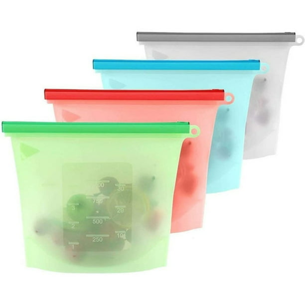  Bolsa de silicona para alimentos reutilizables, 4 bolsas de  silicona para alimentos que se mantienen frescos, capaces de congelar el  calor de vapor y el microondas (tamaño : 33.8 fl oz) 