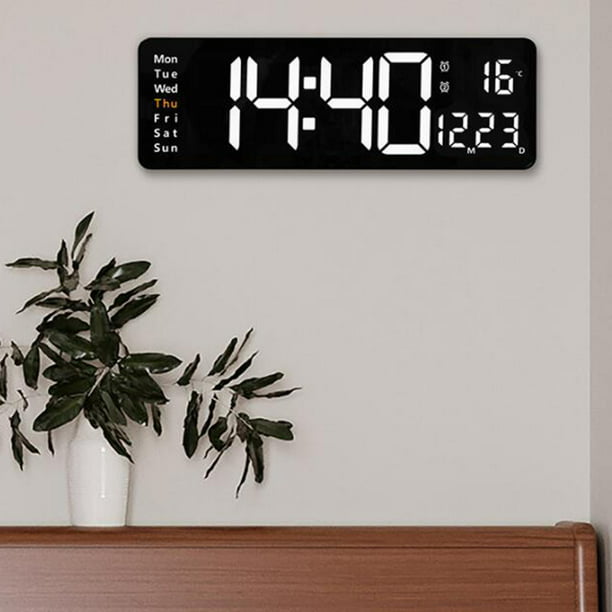 Reloj de pared digital silencioso para cocina, reloj de pared que no hace  tictac, relojes de pared LED de 12 pulgadas con pantalla de hora, fecha
