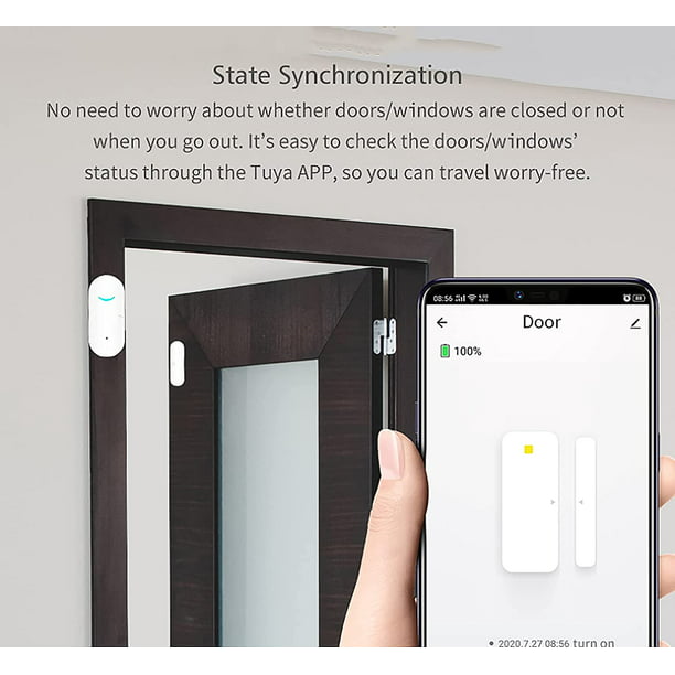 Tuya - Sensor de puerta WiFi, sensor inteligente de ventana de puerta,  alarma en tiempo real compatible con Alexa Google Assistant, sensor de  contacto