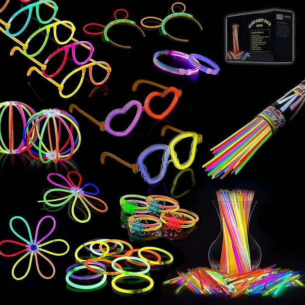100 barras luminosas, pulseras fluorescentes multicolores de 20 cm con  conectores para hacer collares, pulseras, gafas, horquillas (120  accesorios) (hy YONGSHENG 8390612698866