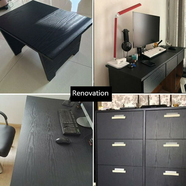 Papel adhesivo para muebles de madera, negro