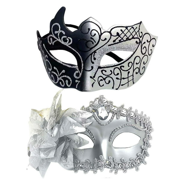 Juego de 2 máscaras de disfraces para parejas, máscara de media cara,  disfraz de carnaval, protector facial de Halloween, máscara de lentejuelas