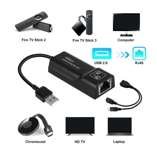 Adaptador Ethernet LAN con 3 puertos USB Hub con alimentación micro USB  para dispositivos de transmisión de TV, Stick 2ª generación, 3ª generación  4K