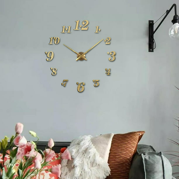 Reloj de pared acrílico con adhesivo de pared para sala de estar, reloj de  pared grande y moderno para pared en blanco, fácil de montar, sin marco