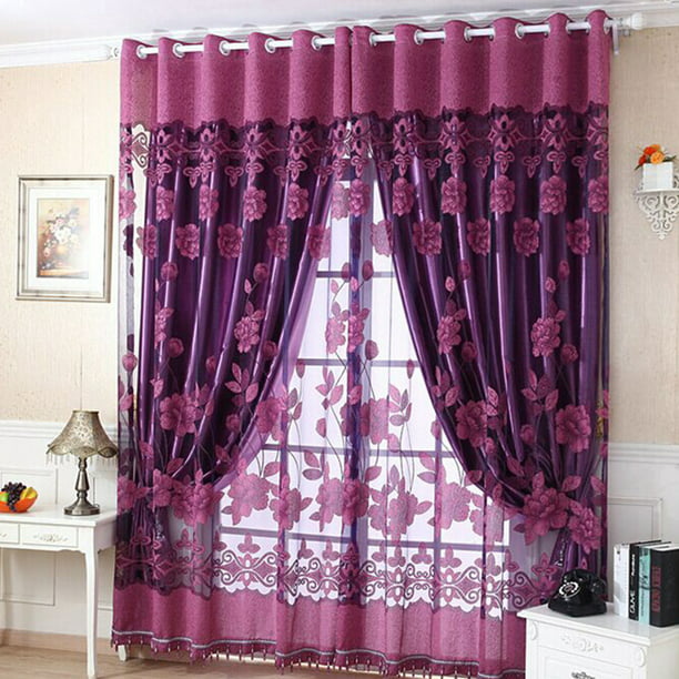 Elegantes cortinas moradas con lazos para cocina, dormitorio, sala de  estar, ventana, ajustable, con bolsillo para barra, cenefa, cortina retro  gris