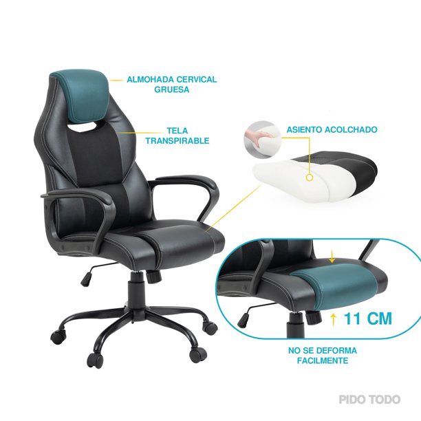  Silla de oficina ajustable para juegos con respaldo lumbar de  malla transpirable gruesa cojín de asiento ejecutivo ergonómico giratorio  (color: negro). : Hogar y Cocina