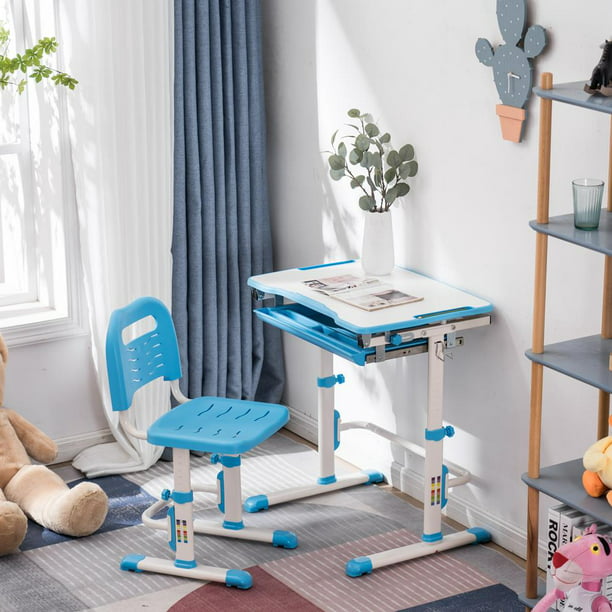 Juego de escritorio y silla para niños, altura ajustable, ergonómica, mesa  resistente con cajón de almacenamiento, escritorio escolar para niños