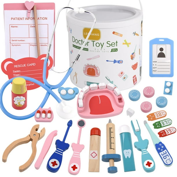 Kit de médico realista para niños, juego de juguete de madera con  estetoscopio, termómetro, modelo d Abanopi Kit médico