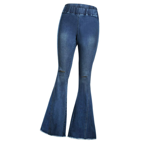 Moda mujer Bell Bottom Jeans Pantalones de cintura elástica S-2XL