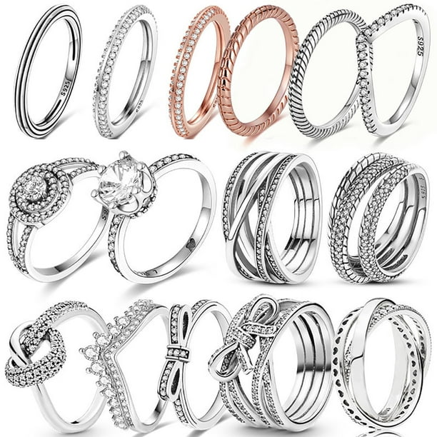 Anillos de dedo de plata para mujer, anillo de cóctel de Plata de Ley 925  Original para mujer, joyería de boda con corazón de circonita cúbica  geométrica Tan Jianjun unisex