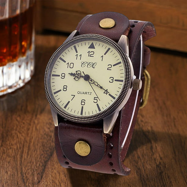 Reloj de Punk Vintage para hombre, brazaletes de reloj para hombre, correa  de cuero ancha, correa de reloj cómoda para hombre, Sunnimix Reloj de  pulsera