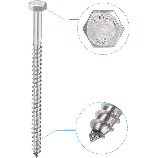  Tornillos de madera M6-M12 Tornillo de carro externo cabeza  hexagonal Tornillo de madera autorroscante DIN571 Cabeza hexagonal  Full/Half Thread Bolt Acero al carbono galvanizado (tamaño M8x35 (5  piezas)) : Industrial y