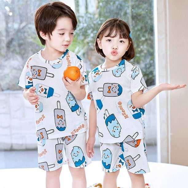 Conjunto de pijama absorbente de algodón para niños, ropa interior de verano, traje de algodón para niños y niñas, conjunto fino de dos piezas de manga corta de 150cm Jinjia LED