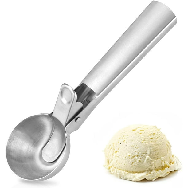 Cuchara de helado de acero inoxidable, cuchara para helado con mango cómodo  para galletas para yogur, helado (plata)