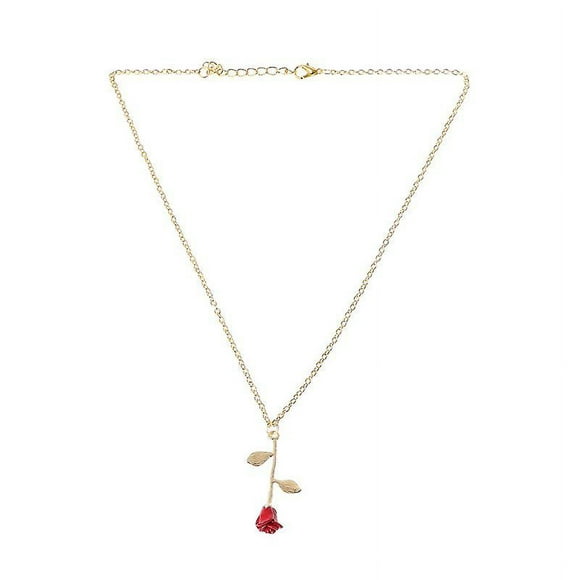collares con colgante de rosa roja en 3d rellenos de oro de la bella y la bestia para joyería de muj yongsheng