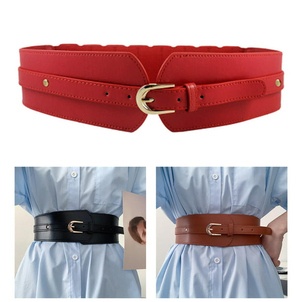  Kajeer Paquete de 2 cinturones de cintura elásticos para mujer,  cinturones vintage de 2.4 pulgadas con hebilla gruesa para vestido de mujer,  Negro mate+rojo mate : Ropa, Zapatos y Joyería