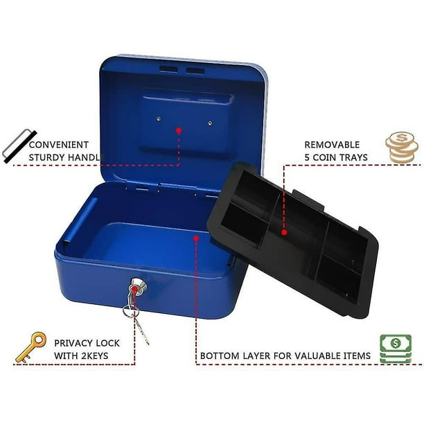  Caja pequeña con bandeja para dinero, pequeña caja de seguridad  con llave, cajón para efectivo, rojo, negro, rosa, azul : Productos de  Oficina
