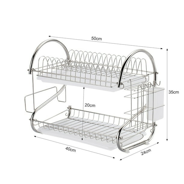 Estante para secar platos de 2 niveles, escurridor de platos