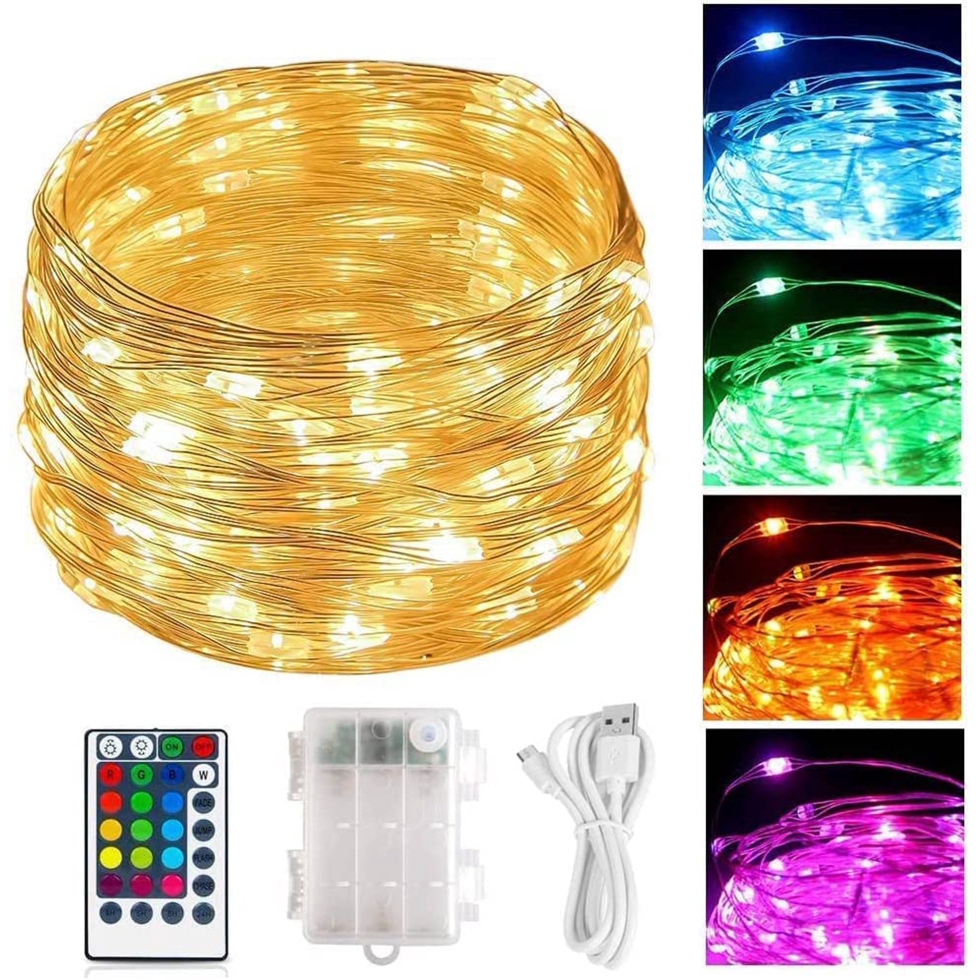 Cadena de luces con pilas de 100 LED de 33 pies con control remoto