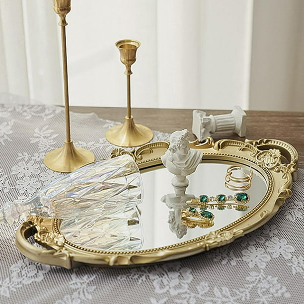 Bandeja de perfume con espejo, bandeja decorativa dorada para exhibición,  perfume, joyas, tocador y baño, elegante bandeja de espejo es un gran  regalo