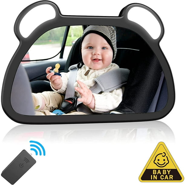 Espejo de coche de bebé LED, espejo retrovisor de bebé, espejo de asiento  trasero de coche de bebé, espejo de asiento trasero, espejo de coche de bebé,  rotación de 360°, 100% irrompible