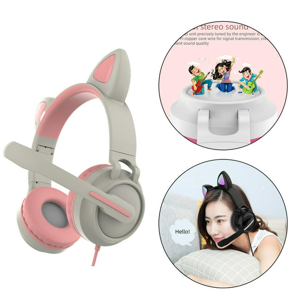 UXELY Auriculares inalámbricos para juegos para niña, lindos auriculares de  oreja de gato con luces LED, auriculares estéreo con cancelación de ruido