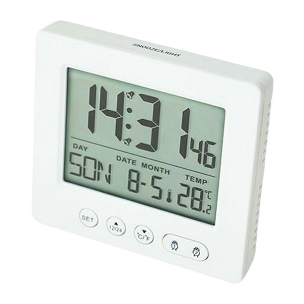 Reloj digital de escritorio para refrigerador, temporizador de cocina,  temporizador de 12/24 horas, alarma, fecha, semana, termómetro para  interiores