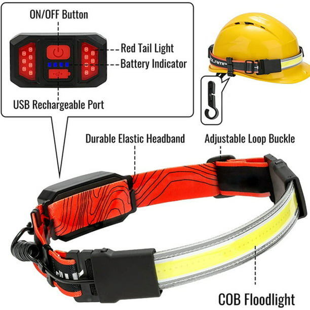 Linterna frontal LED recargable con luces blancas y rojas, lámpara de cabeza  para exteriores, Camping, ciclismo, correr, pesca, 10 LED