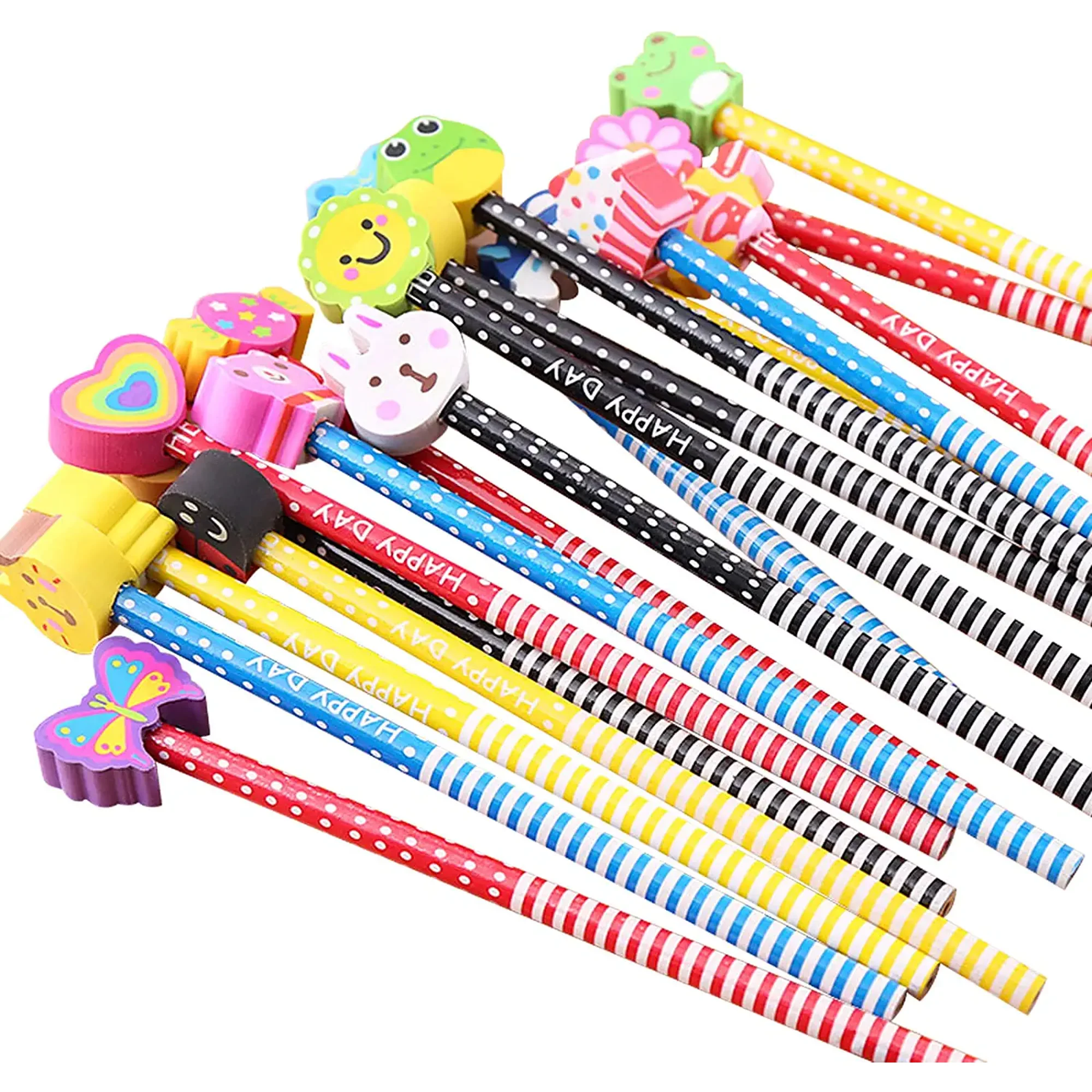 Bonitos lápices para niños, lápices divertidos con gomas de borrar, lápices  de madera para el aula (paquete de 12) JAMW Sencillez