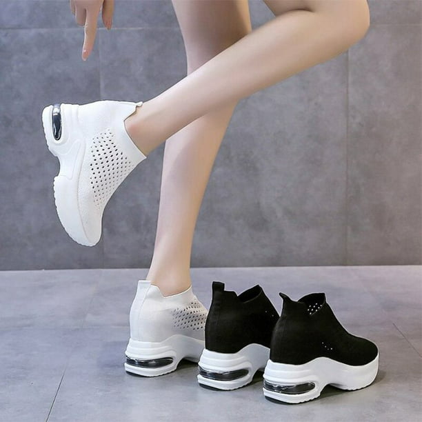  BYGYZSZ Zapatos de caminar súper suaves para mujer, zapatos  deportivos casuales planos y gruesos, tejido volador de color sólido, zapatos  antideslizantes para mujer (color: blanco, tamaño: 43) : Ropa, Zapatos y