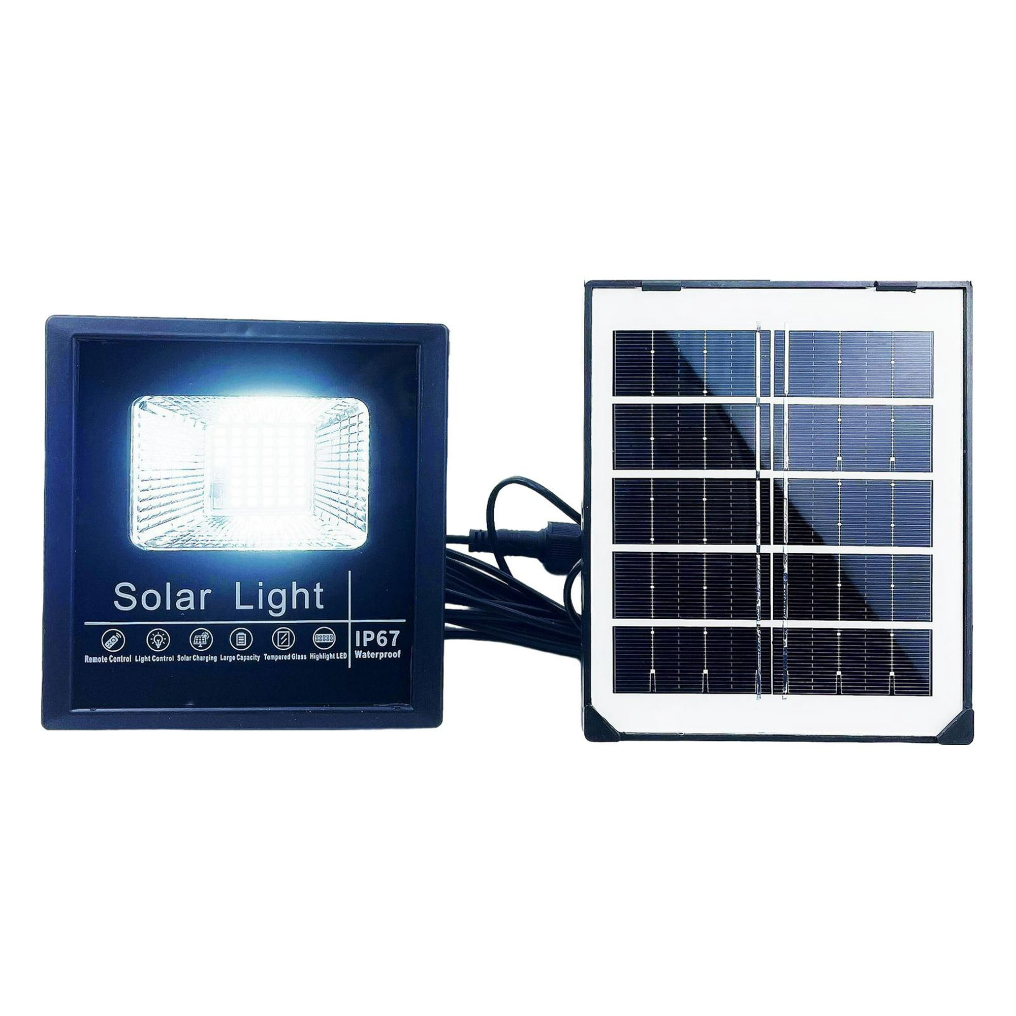 360W Farolas Solares Exterior LED con Placa Solar,Farolas Solares Exterior  6500k Luz Blanca Fria Farola Solar Impermeable IP67 con Control Remote