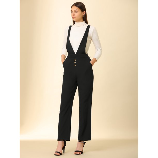 Mono largo con pantalones anchos Mujer, Negro