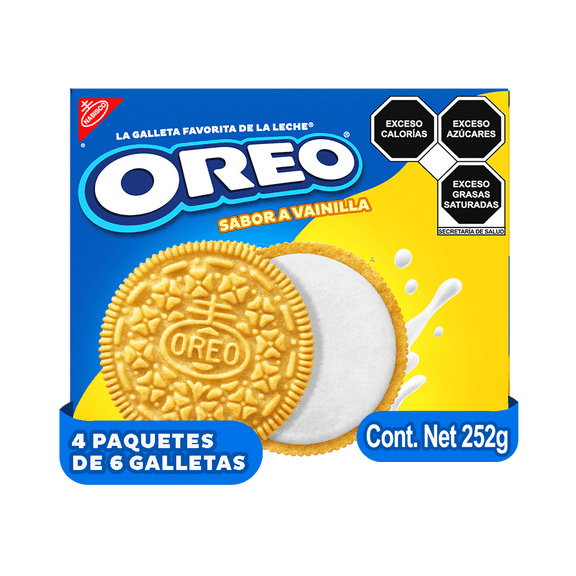 Galletas Oreo Vainilla Relleno Sabor Vainilla Caja Familiar 4 Paquetes c/u 6 Galletas