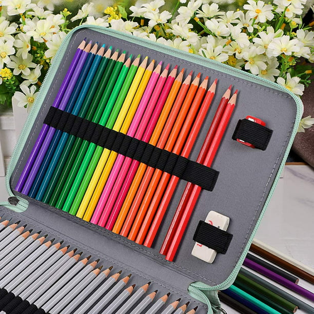 BTSKY - Organizador de lápices de colores con 200 ranuras, estuche de piel  sintética de lujo con correa removible para lápices de colores, lápices de