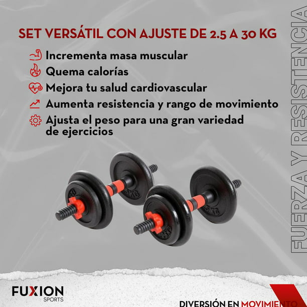 Sport Fitness Pack de Fuerza 40 Kg: Mancuernas + Discos 5 Kg / 3 Kg / 2 Kg  