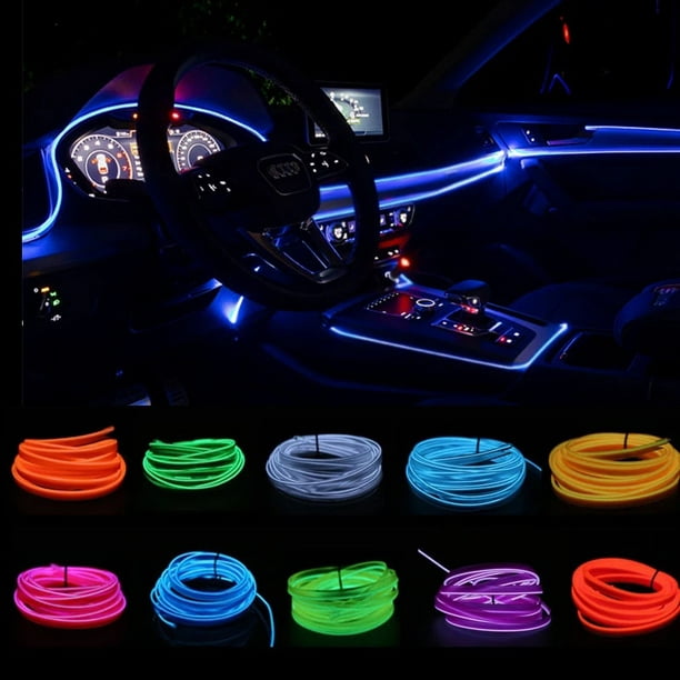 Tira de luces LED para coche, iluminación Interior Flexible de neón EL con  controlador de accionamiento de cigarrillos, accesorios para coche, 5M -  AliExpress