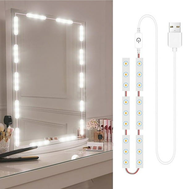 Cadena de lámpara Irfora Luces de espejo de maquillaje LED 18LEDs  regulables Control táctil luces de espejo de tocador luz de espejo de baño  con Cable USB luces de tira LED espejo