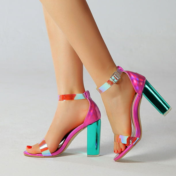 Zapatos de mujer Colorido Empalme Moda Súper alto Tacón grueso Toe Sexy Sandalias con Wmkox8yii nm769 | Walmart en línea