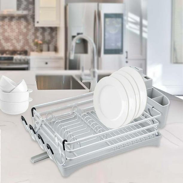 SNTD Escurridor de platos, plegable de 2 niveles grande para encimera de  cocina, escurridor de platos de drenaje automático con soporte para