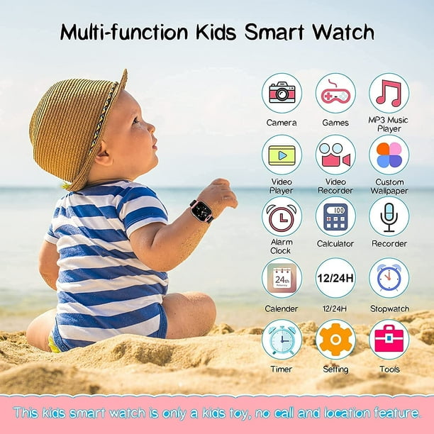 Reloj inteligente para niños, vídeo 16 juegos, reproductor de música, reloj  inteligente para niños, cámara grabadora, alarma táctil LCD para niños,  niñas, regalos de cumpleaños (rosa) JM