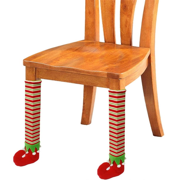  SFTYUFS 4 fundas de patas de silla de Navidad, medias de silla  de elfo a rayas, calcetines de silla de Navidad, calcetines antideslizantes  para patas de silla, calcetines para sillas de