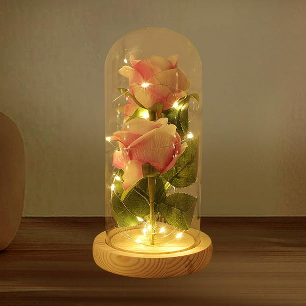 Lámpara de mesa de flores de rosas, lámpara LED de rosa artificial  regulable con florero de cristal en cubo, lámparas inalámbricas recargables  por