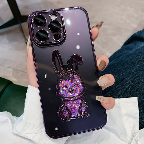 Funda con purpurina y conejo para iPhone 14 Pro Max 13 12 11 X Xr