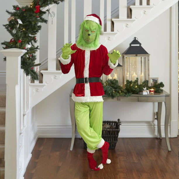 1 par de guantes de felpa verde navideños, accesorios de disfraz de fiesta