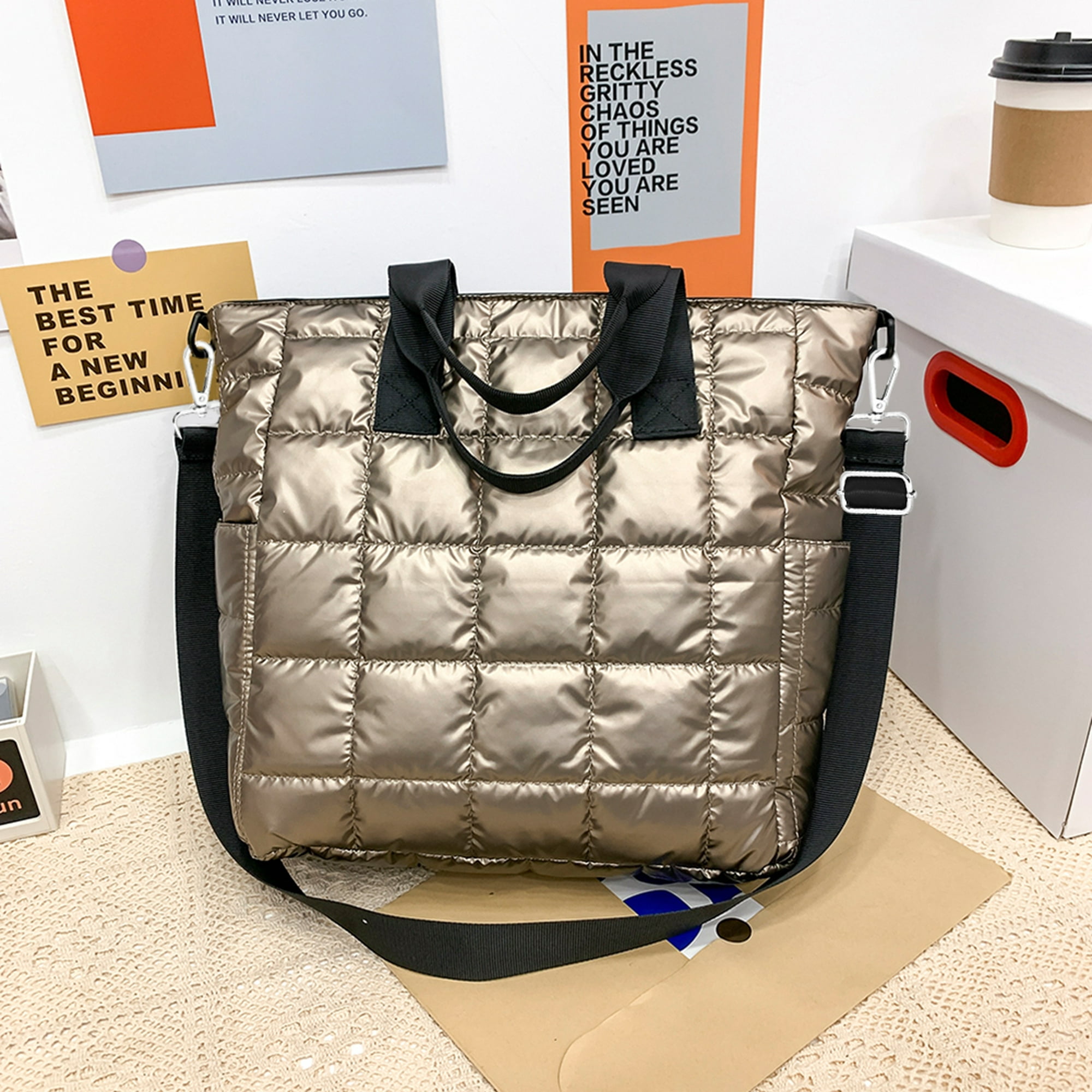 The Tote Bag para mujer, bolso de mano de piel sintética con cremallera,  bolsos cruzados para el trabajo, la escuela, viajes (plata, grande),  plateado