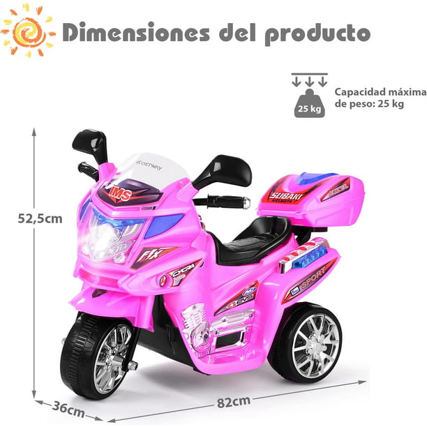 Costway Moto Montable para Niños Moto Eléctrica Juguete de Batería 6 V con  3 Ruedas Música Incorporada Focos Función Adelante y Atrás Rosa Costway  Modern