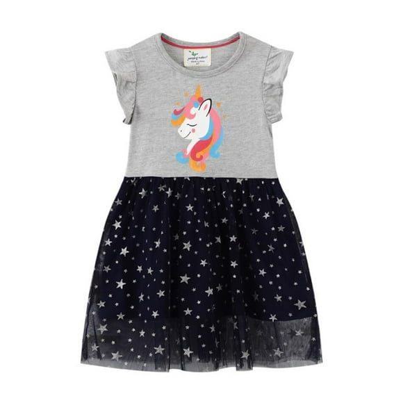 vestido de verano para niñas ropa con estampado de unicornio de dibujos animados para niños vestidos informales de malla de estilo coreano traje de fiesta de cumpleaños vestidos outfits3t gao jinjia led